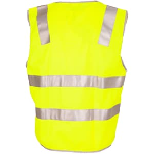 A high-visibility yellow vest featuring silver 3M reflective tape, designed for workwear.