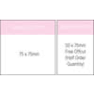 A sticky note pad in pink, sized 75x75mm, featuring 25 leaves and a branding logo.