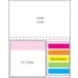 A promotional pad with a laminated cover featuring four vibrant colours: pink, yellow, green, and blue.