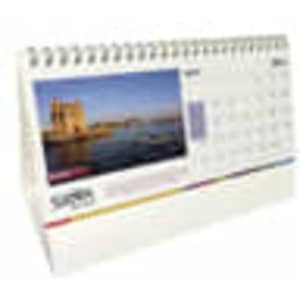 A wiro-bound desk calendar featuring a scenic cover and a printed base, sized 99x210mm.
