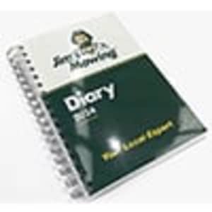 A5 wiro diary with a printed cover in green, featuring 157 leaves and a spiral binding. Includes a logo.