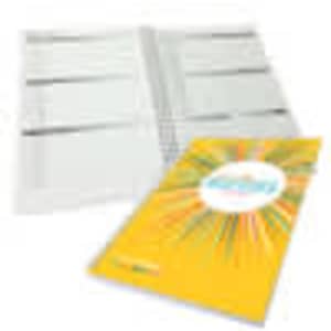A5 diary with a printed yellow cover and 54 white leaves, featuring a logo on the front.