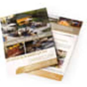 A stack of two A4 flyers, featuring a mix of images and a gold and white colour scheme, with a logo present.