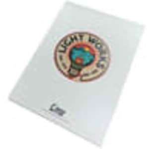 A white A5 notepad with a circular logo featuring a light bulb and globe design.