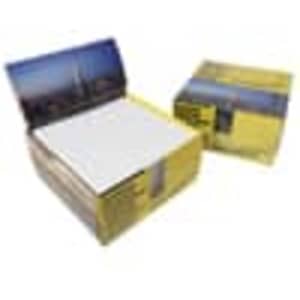 A yellow card memobox containing white memo paper, displayed with the lid open, featuring an image on top.