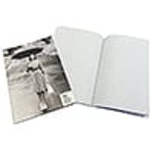 A5 PU soft cover notebook with blank pages, featuring a black and white printed cover design and a logo.