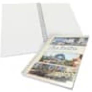 A5 soft cover wiro bound book with a four-colour cover featuring various images, containing 50 blank leaves.
