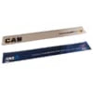 A flexible synthetic ruler in cream and navy, measuring 15 cm, with a logo on one side.