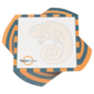 A 100x100mm twist note pad featuring a chameleon design, with blue, orange, and white colours, includes branding.