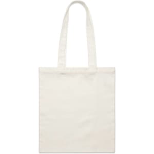 A plain white tote bag with long handles and no visible logo or branding.