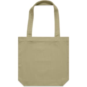 A beige tote bag with two shoulder straps and a plain design, featuring an unbranded front.