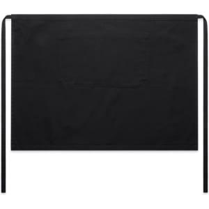A black canvas half apron featuring a pocket and ties on the sides, designed for workwear use.