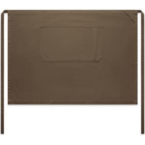 A brown canvas half apron featuring a single pocket and long tying straps.