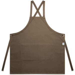A brown Carrie Apron featuring cross-back straps and a front pocket, designed for workwear use.