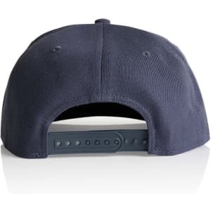 A navy blue cap with an adjustable strap at the back, featuring a logo.