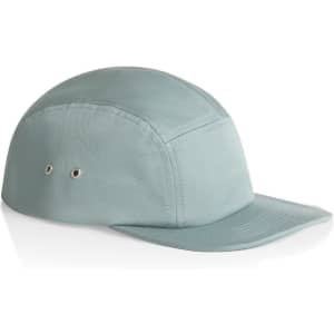 A five-panel cap in a light green shade, featuring ventilation eyelets and a structured brim.