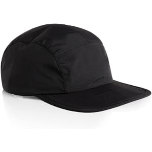 A black Finn Nylon Cap featuring a structured design and a curved brim. Includes a branding logo.