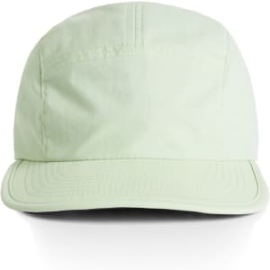 A light green nylon cap featuring a structured front and a curved brim, with a logo on the side.