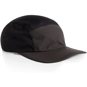 A two-tone nylon cap in black and dark grey with a curved brim and a logo on the side.