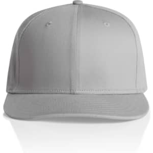 A grey cap with a structured design and a logo on the front.