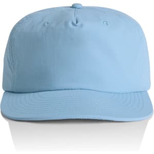 A light blue cap featuring a structured design and a logo on the front. Ideal for casual wear or outdoor activities.
