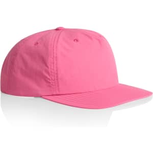A pink cap with a curved brim, featuring a logo on the front. The cap has a smooth fabric texture.