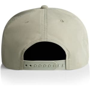 A light green cap with a logo on the back and an adjustable strap, showcasing a simple design.