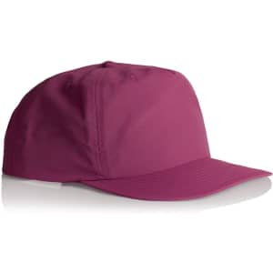 A pink cap with a curved brim and a logo on the side. The cap has a sleek, modern design.