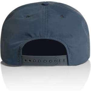 A cap in dark blue with a snapback closure and a logo on the back.