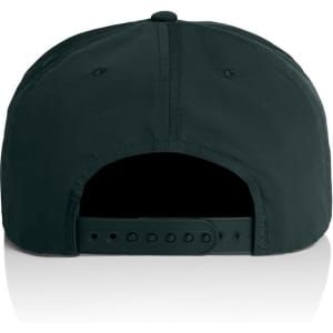 A black cap with a rear adjustable strap and a logo. The design features a smooth finish and a sporty appearance.