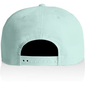 A mint green cap featuring an adjustable strap at the back and a logo on the side.