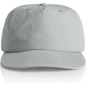A light green cap with a curved brim and an adjustable strap, featuring a logo on the front.