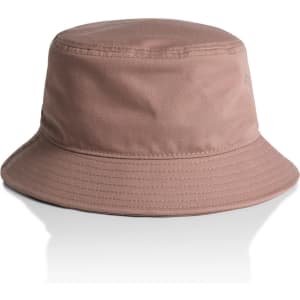 A brown bucket hat with a wide brim and a simple design, featuring a discreet logo.