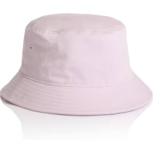 A light pink bucket hat with a wide brim and a simple design, featuring a logo on the side.