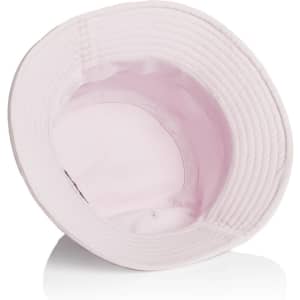 A pink bucket hat with a soft inner lining, featuring a simple design and a slight brim.