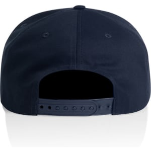 A navy blue cap featuring a back closure and a logo, suitable for casual wear.