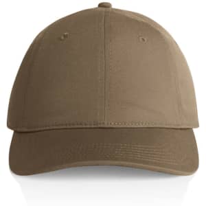 A brown cap with a curved brim and ventilation holes, featuring a logo on the front.