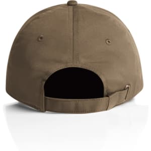 A brown cap featuring an adjustable strap and a ventilated back. Includes a logo on the side.