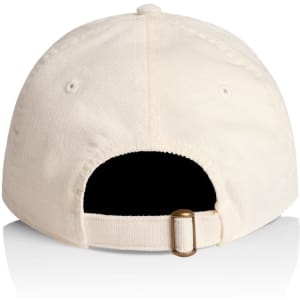 A cream-coloured cap with an adjustable strap and a logo at the back.