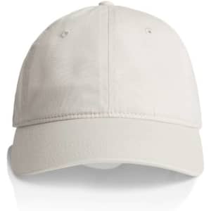 A light-coloured cap with a rounded crown and a curved brim, featuring a logo on the front.