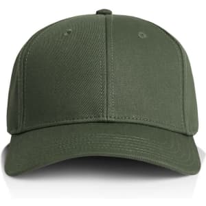 A green cap with a structured design and a logo on the front. Ideal for headwear collection.