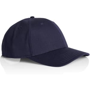 A navy blue cap with a curved brim and a logo on the front, showcased against a plain background.