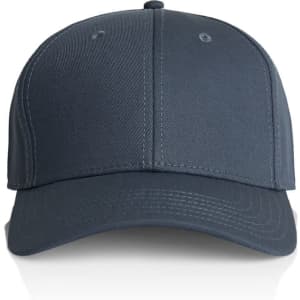 A grey cap with a structured design and a curved brim, featuring a logo on the front.