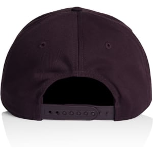 A black cap featuring a back closure and a branding logo. The design is simple and streamlined.