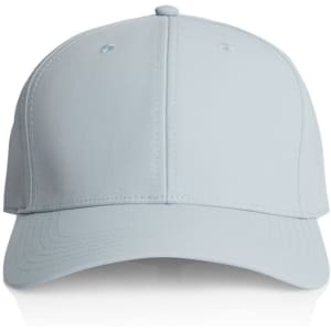 A light blue nylon cap with a curved brim and branding on the front.