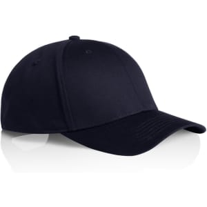 A black Icon Flex Cap with a structured design and a curved brim, featuring a logo on the front.