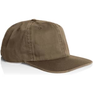 A brown cap with a flat brim and an adjustable strap at the back, featuring a small logo.