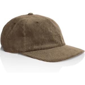 A brown corduroy cap with a curved brim and a simple logo.