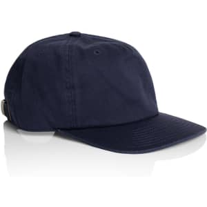 A navy blue Class Five Panel Cap featuring a curved brim and an adjustable strap at the back.