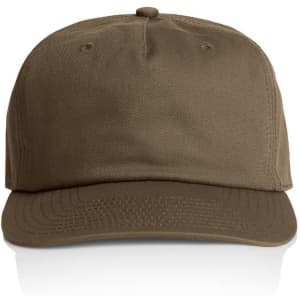 A brown Class Five Panel Cap with a structured design and a brand logo on the front.